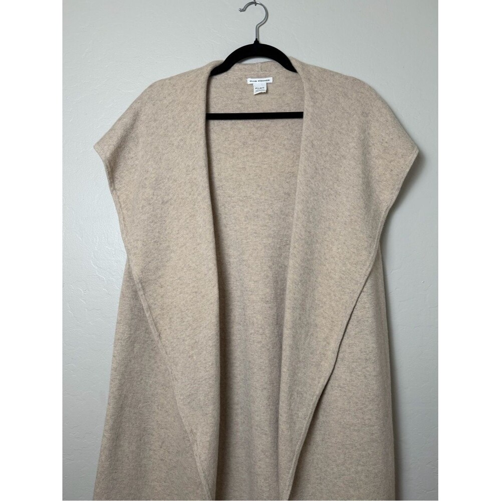 Club Monaco Cashmere Blend Open Front Shawl Collar Long Vest Beige M-L Cozy - Picture 2 of 11